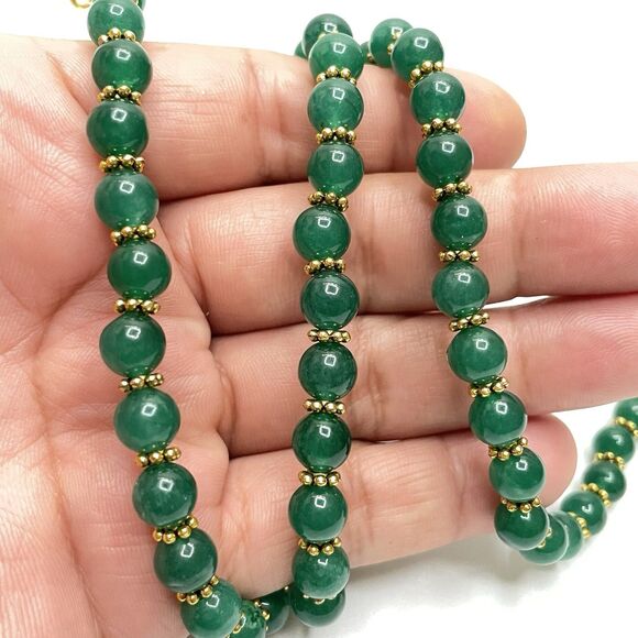 Artisan Handcrafted Green Gemstone Gold Tone Beaded Necklace Elegant Ethnic Long - Picture 3 of 8